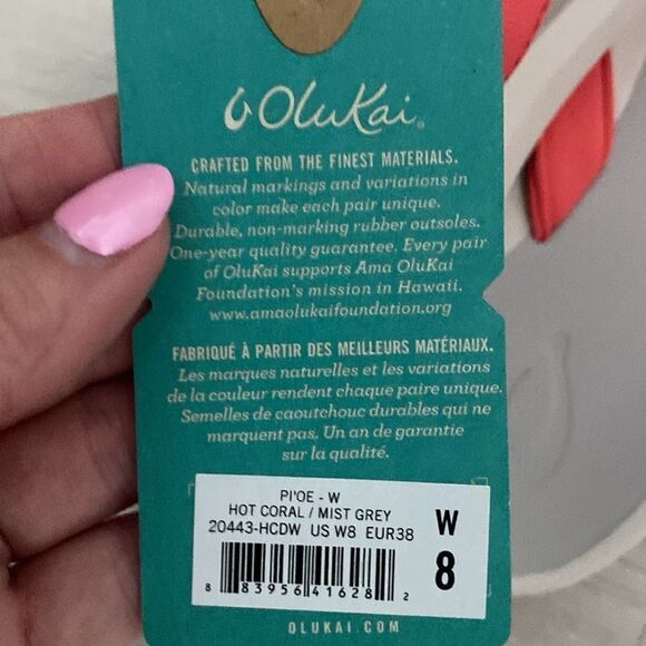 NWT-OluKai-OLUKAI Pi'oe Women's Beach Sandals-Hot Coral/Gray mist-women’s size 8 - Picture 4 of 7